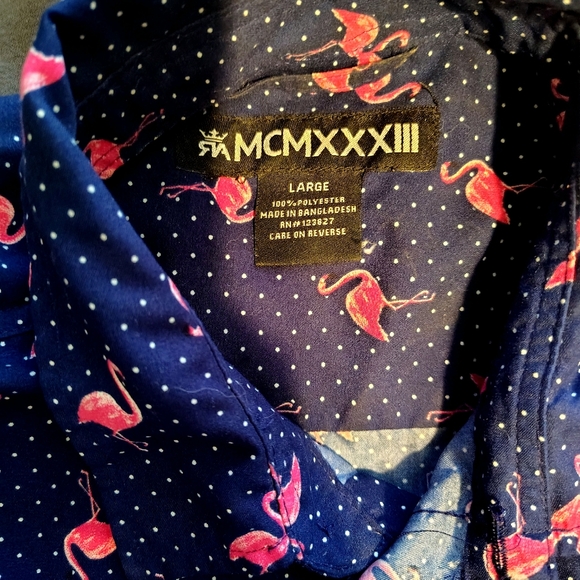 Men's Blue Flamingo Shirt And Short Set - Picture 2 of 2